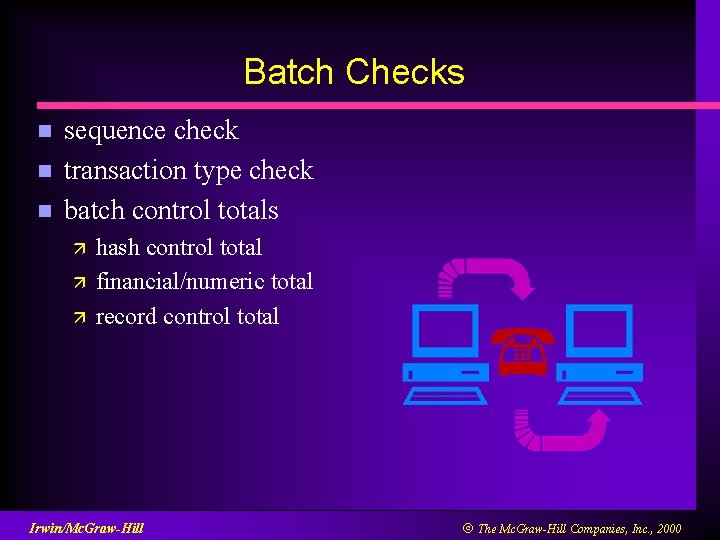 Batch Checks n n n sequence check transaction type check batch control totals ä