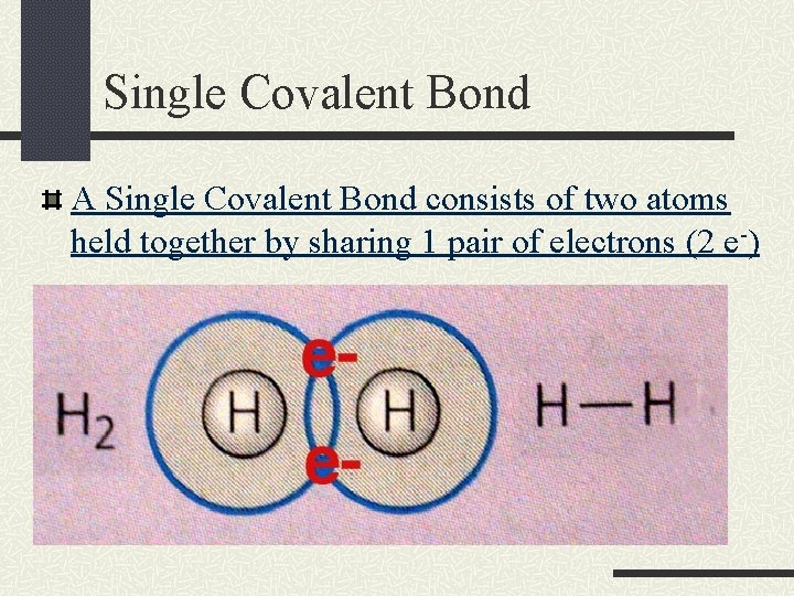 Single Covalent Bond A Single Covalent Bond consists of two atoms held together by