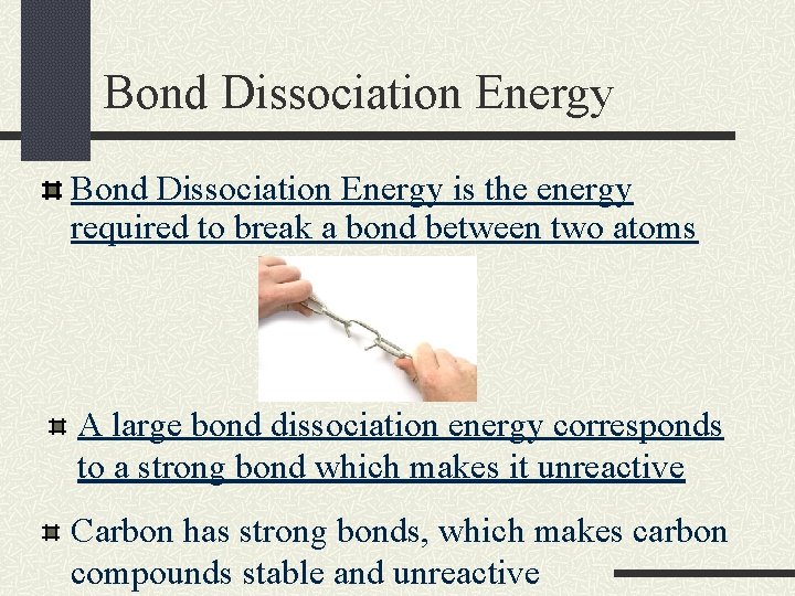 Bond Dissociation Energy is the energy required to break a bond between two atoms
