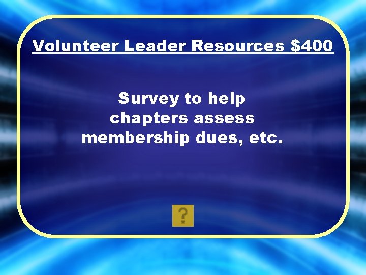 Volunteer Leader Resources $400 Survey to help chapters assess membership dues, etc. 