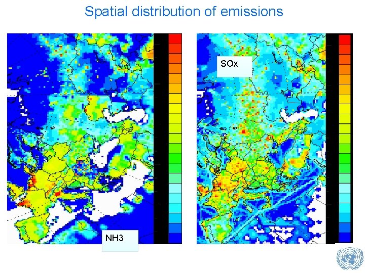 Spatial distribution of emissions SOx NH 3 