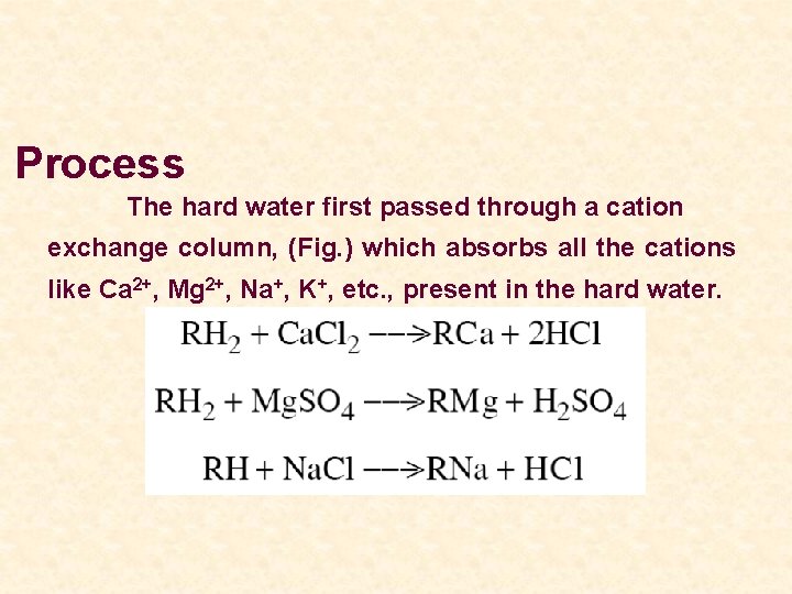 Process The hard water first passed through a cation exchange column, (Fig. ) which