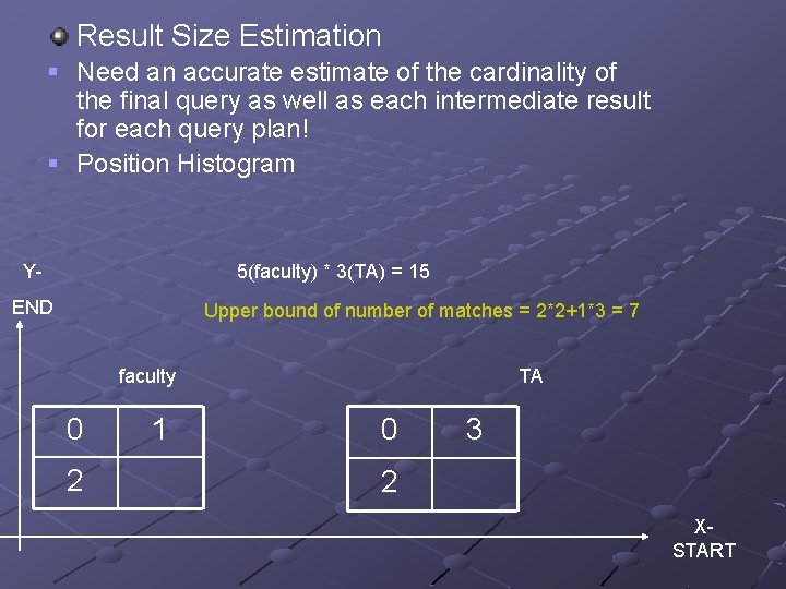 Result Size Estimation § Need an accurate estimate of the cardinality of the final
