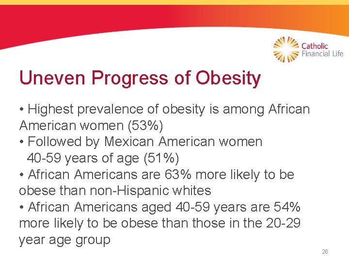 Uneven Progress of Obesity • Highest prevalence of obesity is among African American women