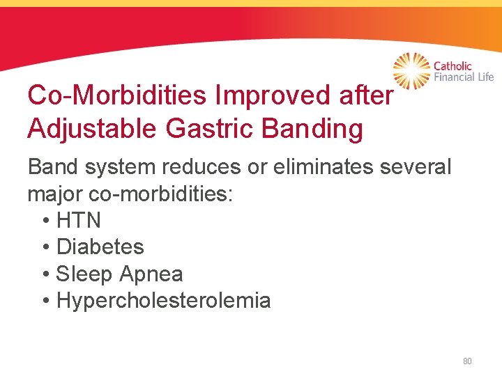 Co-Morbidities Improved after Adjustable Gastric Banding Band system reduces or eliminates several major co-morbidities:
