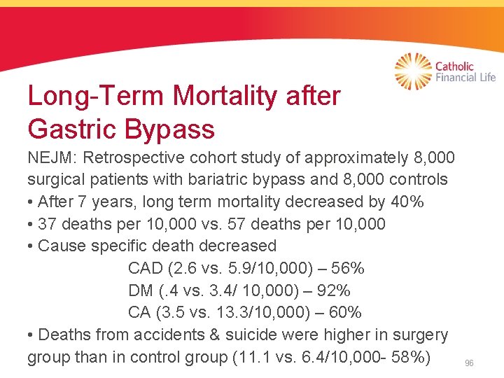 Long-Term Mortality after Gastric Bypass NEJM: Retrospective cohort study of approximately 8, 000 surgical