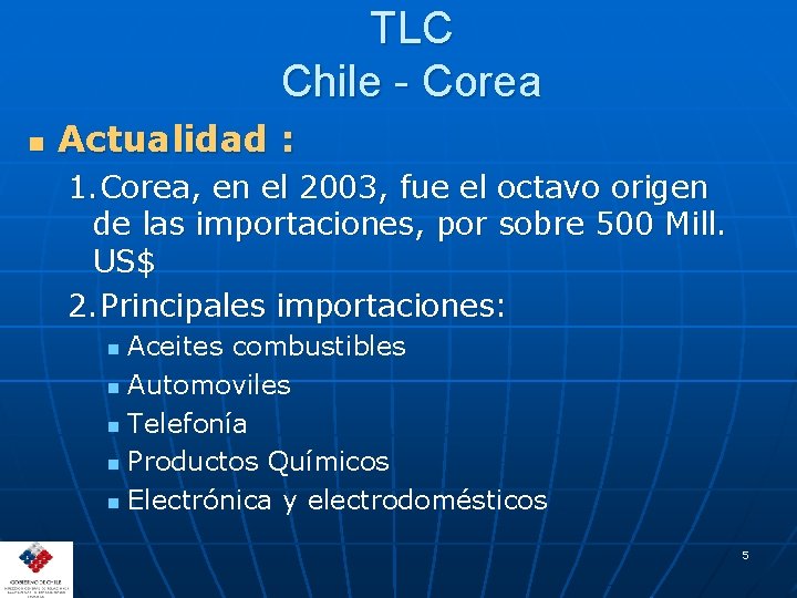 TLC Chile - Corea n Actualidad : 1. Corea, en el 2003, fue el