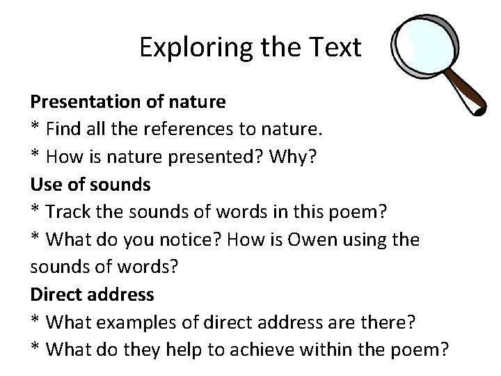 Exploring the Text Presentation of nature * Find all the references to nature. *