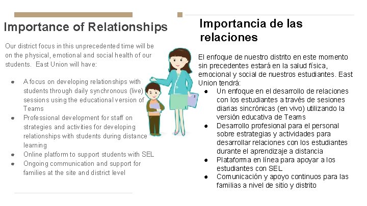 Importance of Relationships Our district focus in this unprecedented time will be on the