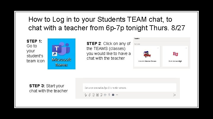 How to Log in to your Students TEAM chat, to chat with a teacher