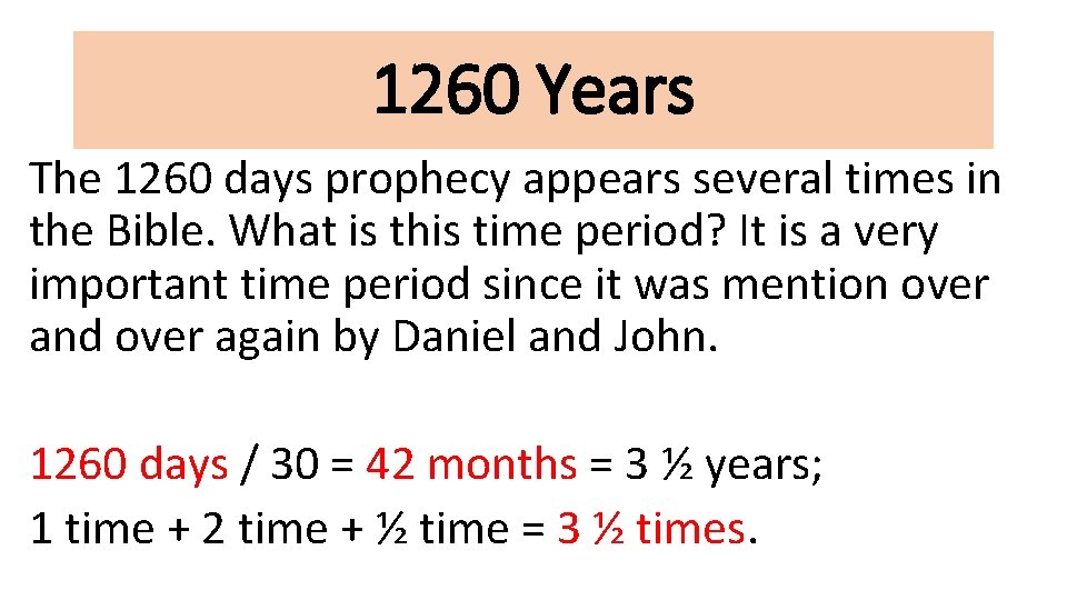 1260 Years The 1260 days prophecy appears several times in the Bible. What is