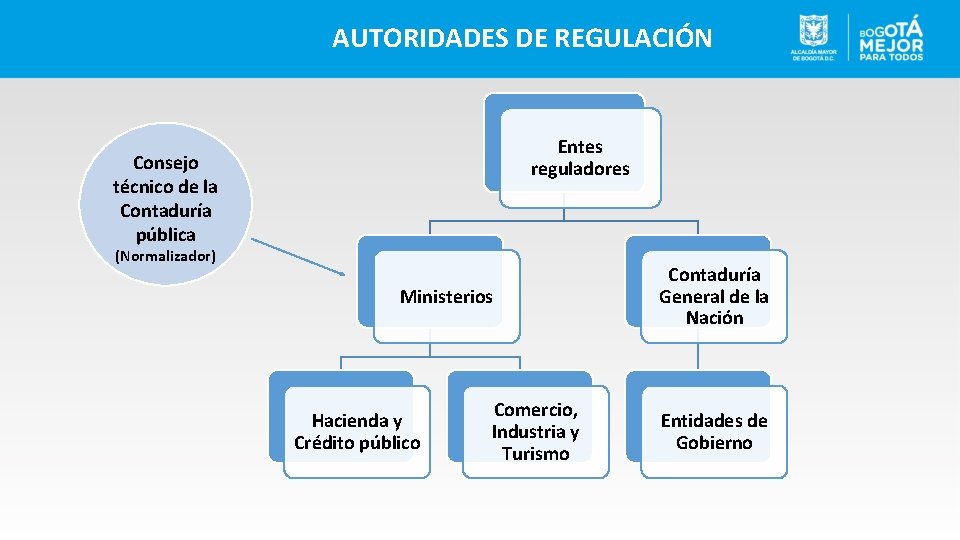 AUTORIDADES DE REGULACIÓN Entes reguladores Consejo técnico de la Contaduría pública (Normalizador) Ministerios Hacienda