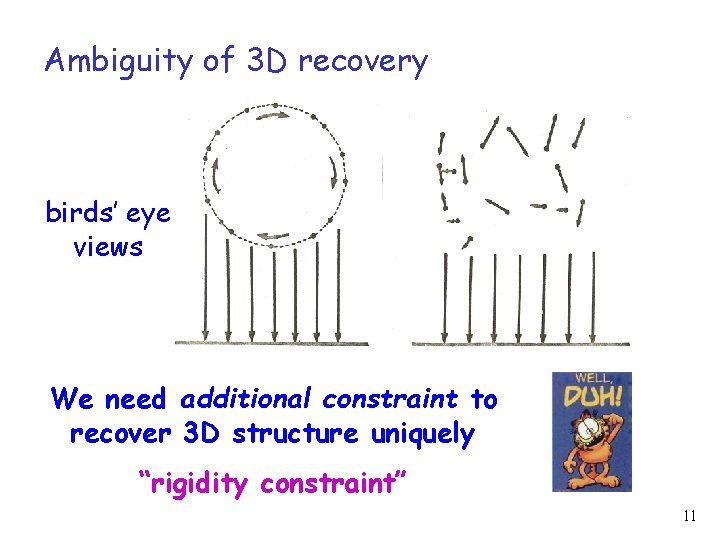 Ambiguity of 3 D recovery birds’ eye views We need additional constraint to recover