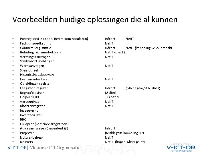 Voorbeelden huidige oplossingen die al kunnen • • • • • • Postregistratie (Kopp.