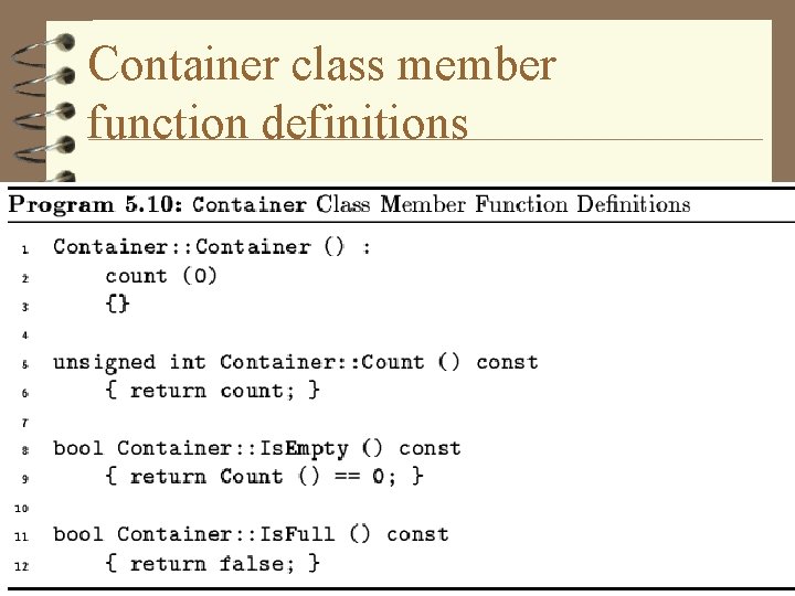 Container class member function definitions 