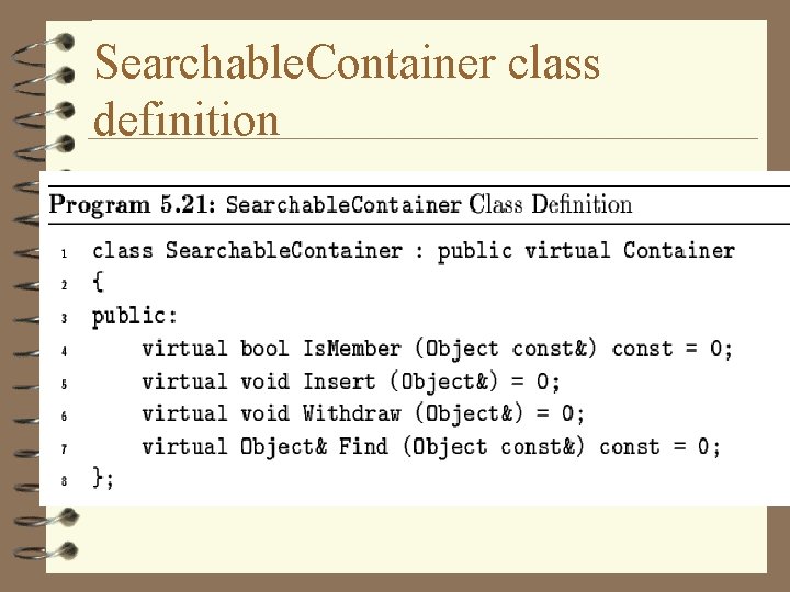 Searchable. Container class definition 