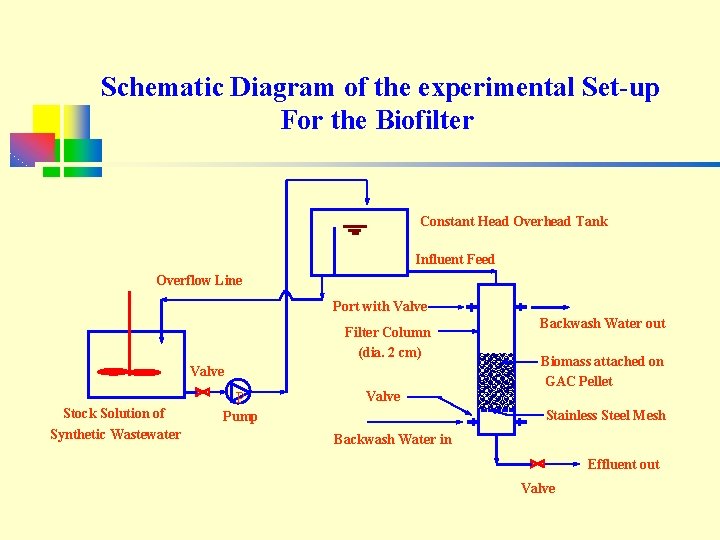Schematic Diagram of the experimental Set-up For the Biofilter Constant Head Overhead Tank Influent