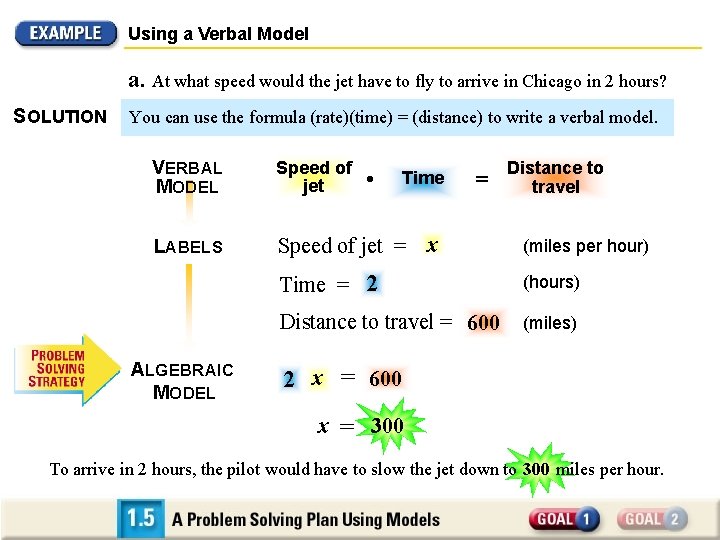Using a Verbal Model a. At what speed would the jet have to fly Using a Verbal Model a. At what speed would the jet have to fly