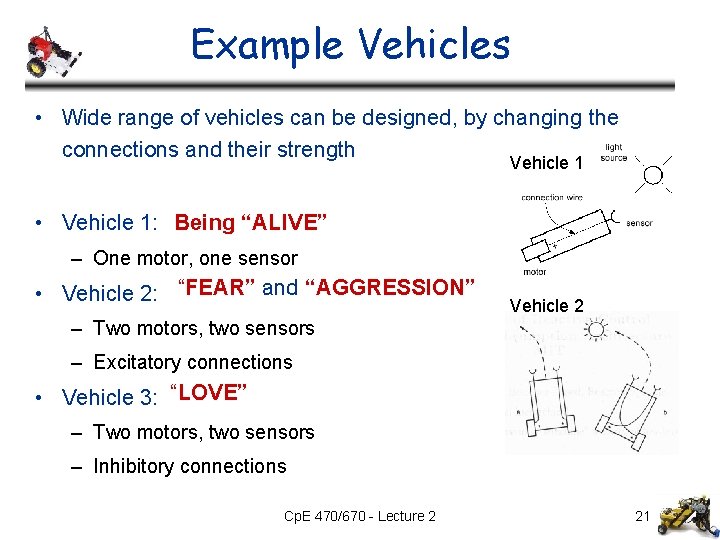 Example Vehicles • Wide range of vehicles can be designed, by changing the connections Example Vehicles • Wide range of vehicles can be designed, by changing the connections