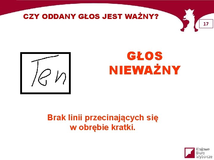 CZY ODDANY GŁOS JEST WAŻNY? GŁOS NIEWAŻNY Brak linii przecinających się w obrębie kratki.