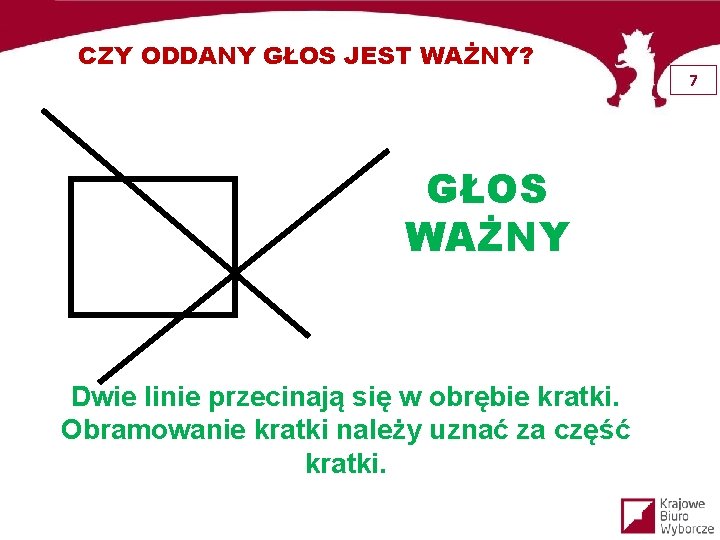 CZY ODDANY GŁOS JEST WAŻNY? GŁOS WAŻNY Dwie linie przecinają się w obrębie kratki.