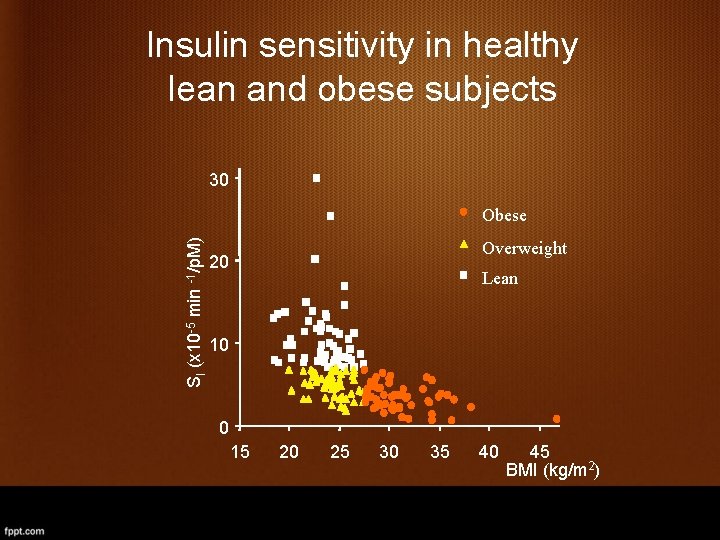 Insulin sensitivity in healthy lean and obese subjects 30 SI (x 10 -5 min