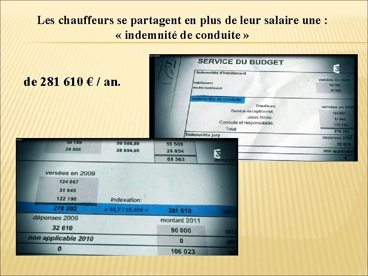 Les chauffeurs se partagent en plus de leur salaire une : « indemnité de