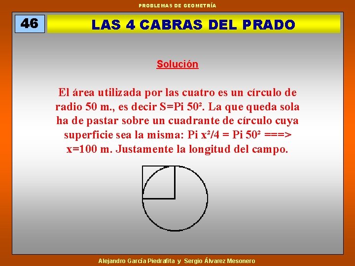 PROBLEMAS DE GEOMETRÍA 46 LAS 4 CABRAS DEL PRADO Solución El área utilizada por