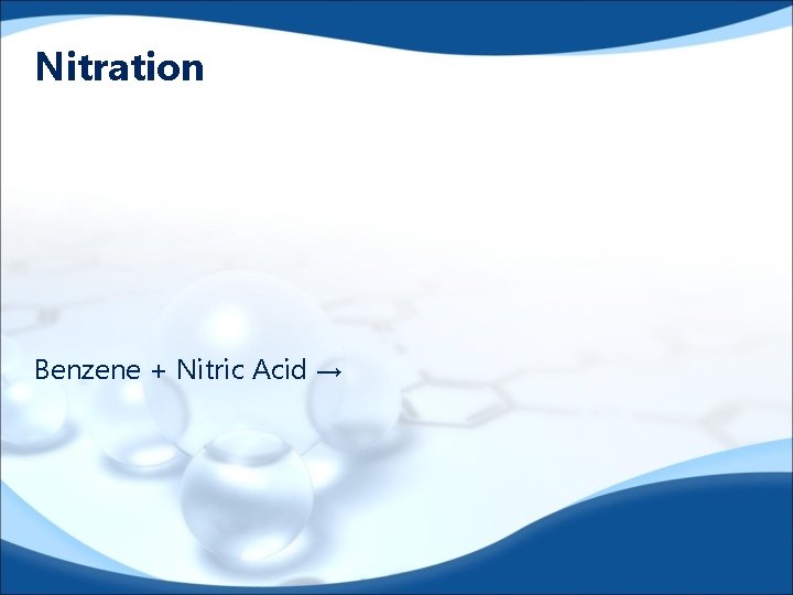 Nitration Benzene + Nitric Acid → 