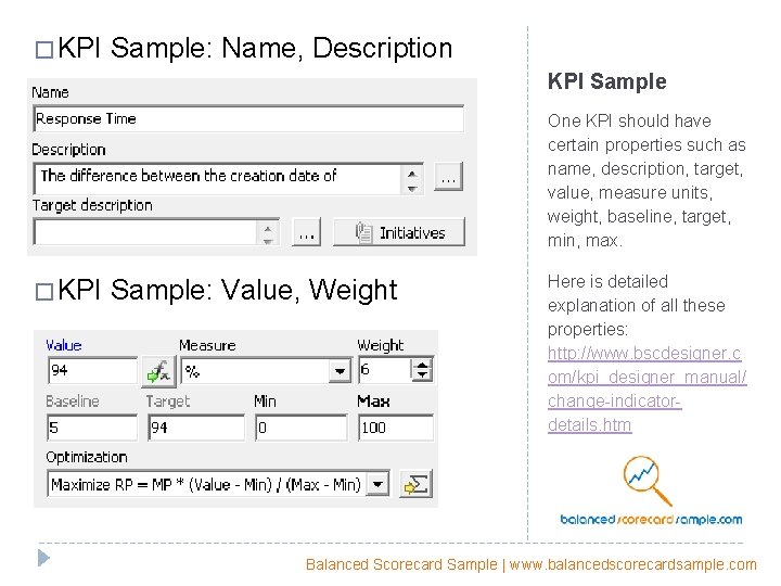 � KPI Sample: Name, Description KPI Sample One KPI should have certain properties such