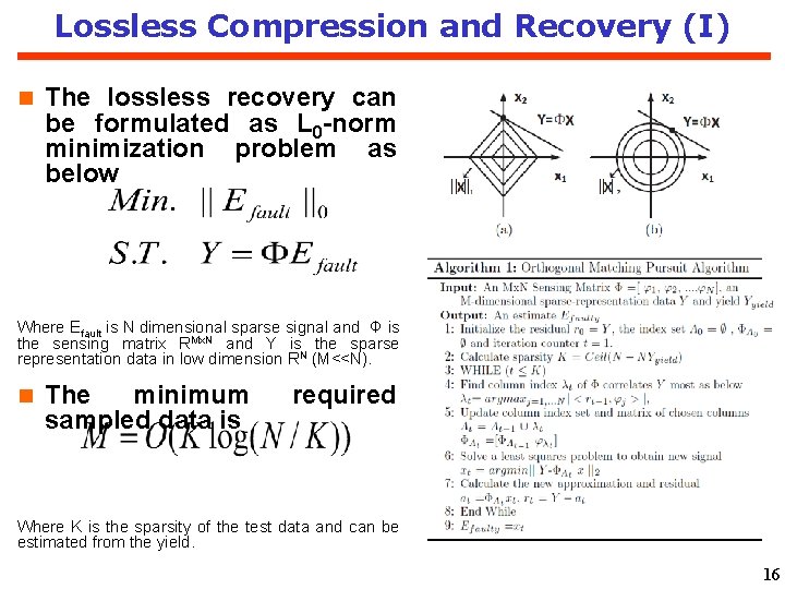 Lossless Compression and Recovery (I) The lossless recovery can be formulated as L 0