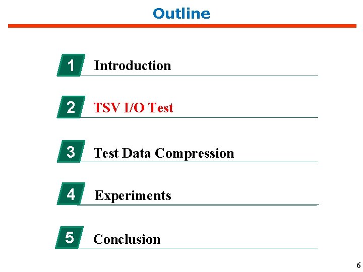 Outline 1 Introduction 2 TSV I/O Test 3 Test Data Compression 4 Experiments 5