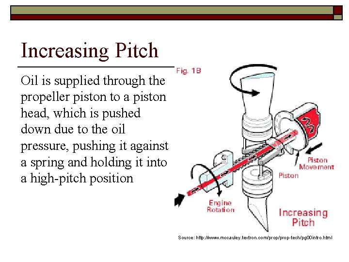 Increasing Pitch Oil is supplied through the propeller piston to a piston head, which