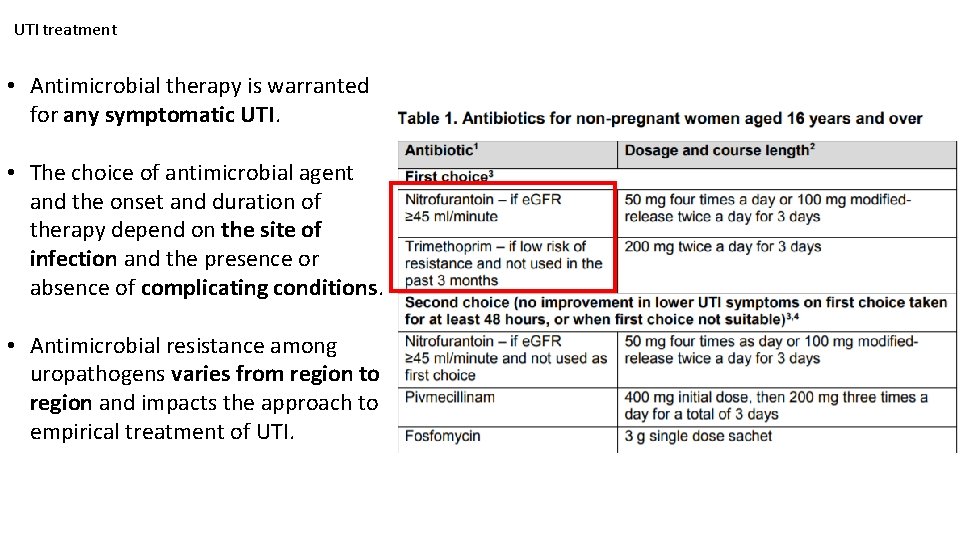 UTI treatment • Antimicrobial therapy is warranted for any symptomatic UTI. • The choice UTI treatment • Antimicrobial therapy is warranted for any symptomatic UTI. • The choice