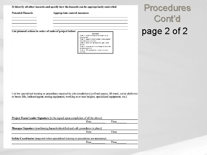 Procedures Cont’d page 2 of 2 