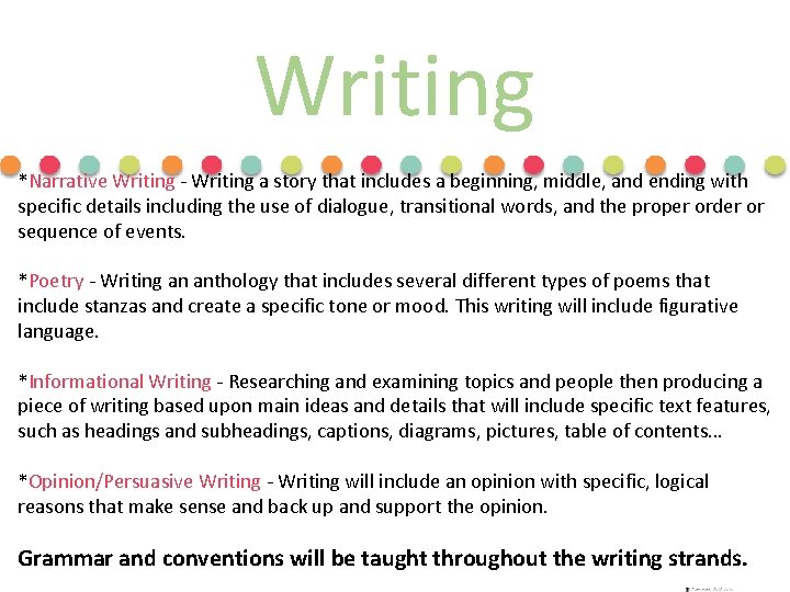 Writing *Narrative Writing - Writing a story that includes a beginning, middle, and ending