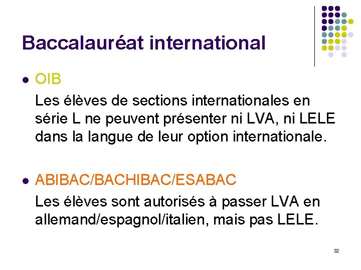 Baccalauréat international l OIB Les élèves de sections internationales en série L ne peuvent