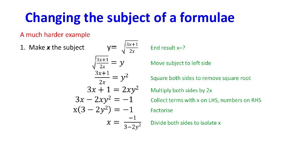 Changing the subject of a formulae 