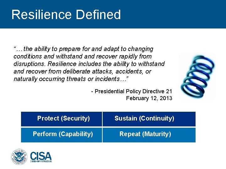 Resilience Defined “… the ability to prepare for and adapt to changing conditions and