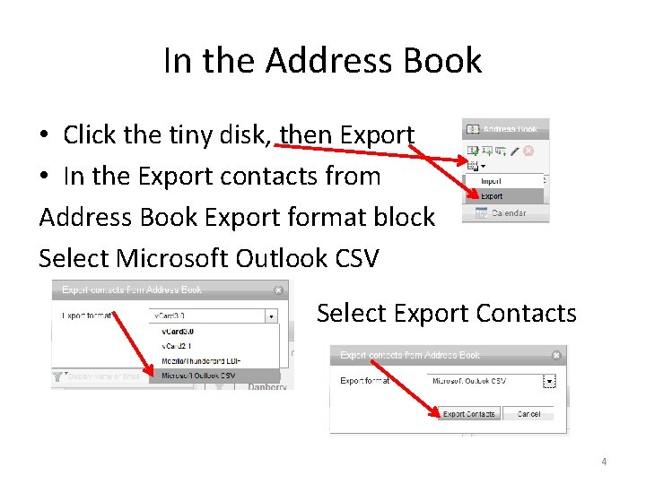 In the Address Book • Click the tiny disk, then Export • In the
