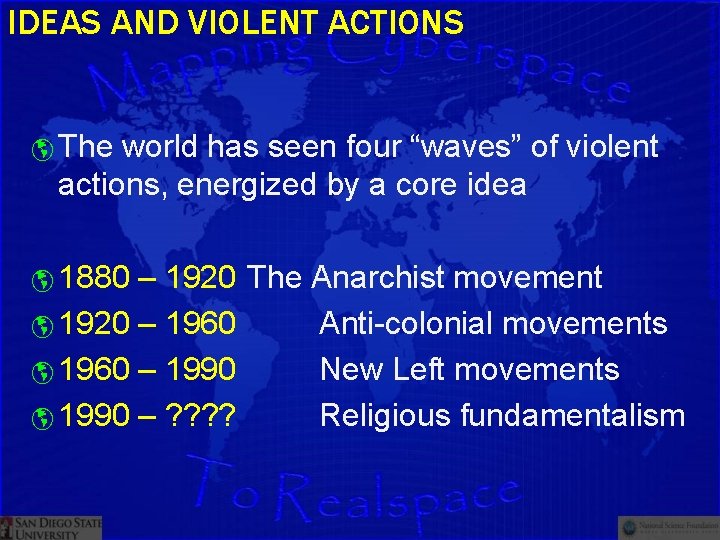 IDEAS AND VIOLENT ACTIONS The world has seen four “waves” of violent actions, energized