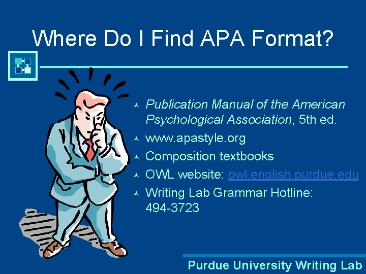 Where Do I Find APA Format? © © © Publication Manual of the American