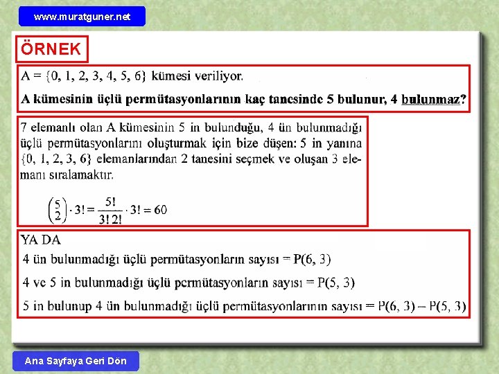 www. muratguner. net ÖRNEK Ana Sayfaya Geri Dön 