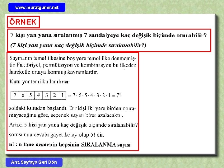 www. muratguner. net ÖRNEK Ana Sayfaya Geri Dön 