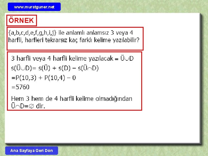 www. muratguner. net ÖRNEK Ana Sayfaya Geri Dön 