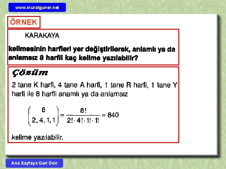 www. muratguner. net ÖRNEK Ana Sayfaya Geri Dön 