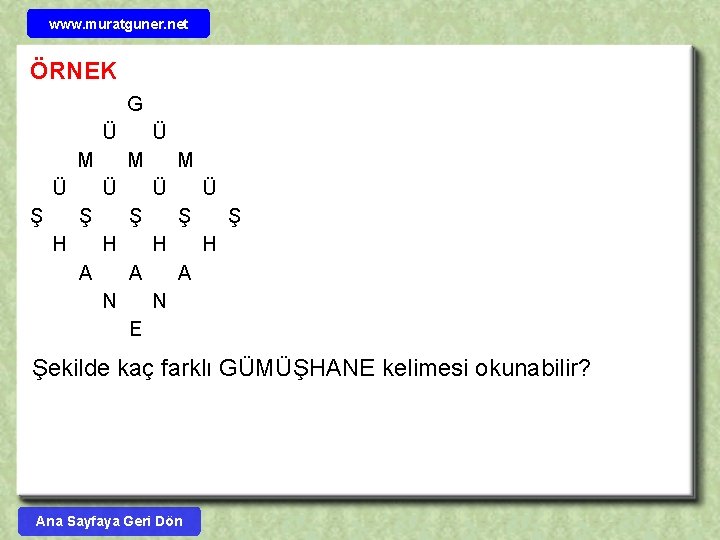 www. muratguner. net ÖRNEK G Ü M Ü Ş H A N Ş H