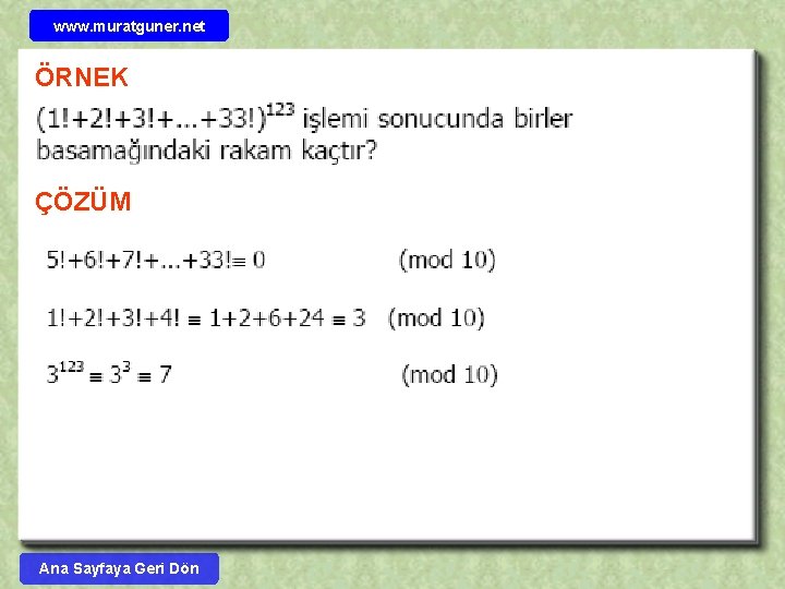 www. muratguner. net ÖRNEK ÇÖZÜM Ana Sayfaya Geri Dön 