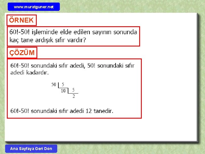 www. muratguner. net ÖRNEK ÇÖZÜM Ana Sayfaya Geri Dön 