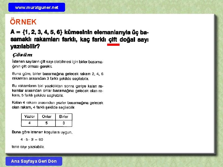 www. muratguner. net ÖRNEK Ana Sayfaya Geri Dön 